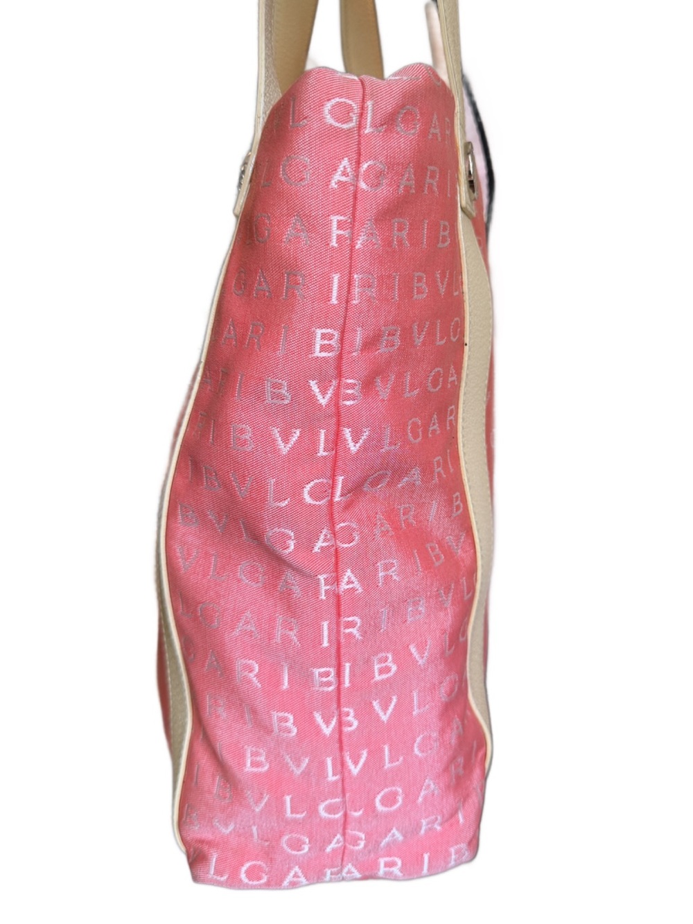 BVLGARI Bulgari Logomania Pink Canvas Tote with Cream Straps - Picture 6 of 15